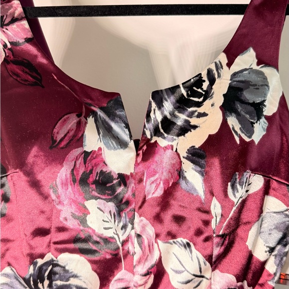BCX Floral Satin Dress - Burgundy and Gray - Picture 3 of 5